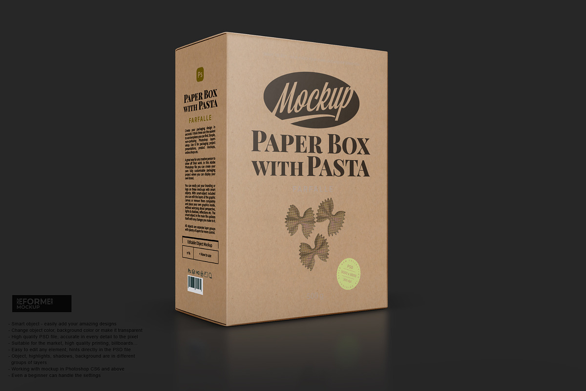 Kraft Box with Pasta Mockup, a Packaging Mockup by Reformer Mockup (Photo 3 of 4)