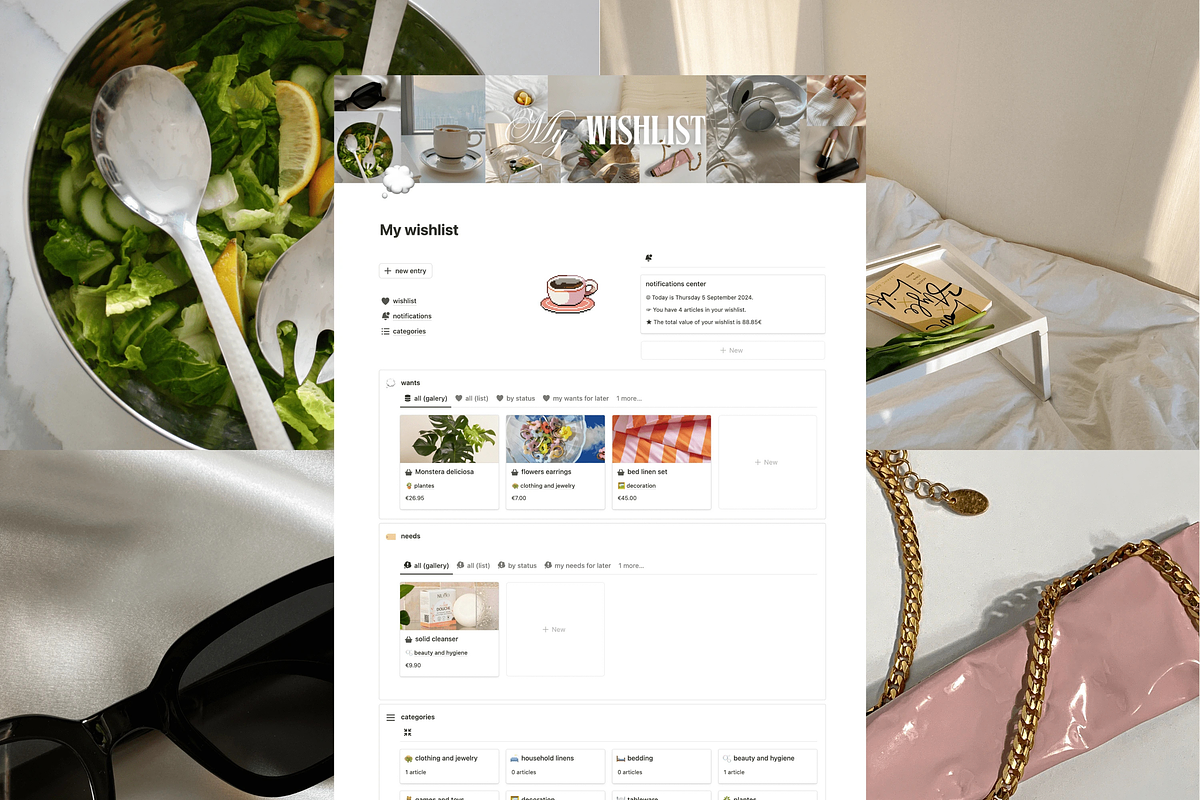 My wishlist - Notion template, an App Template by Iasan Design (Photo 2 of 8)
