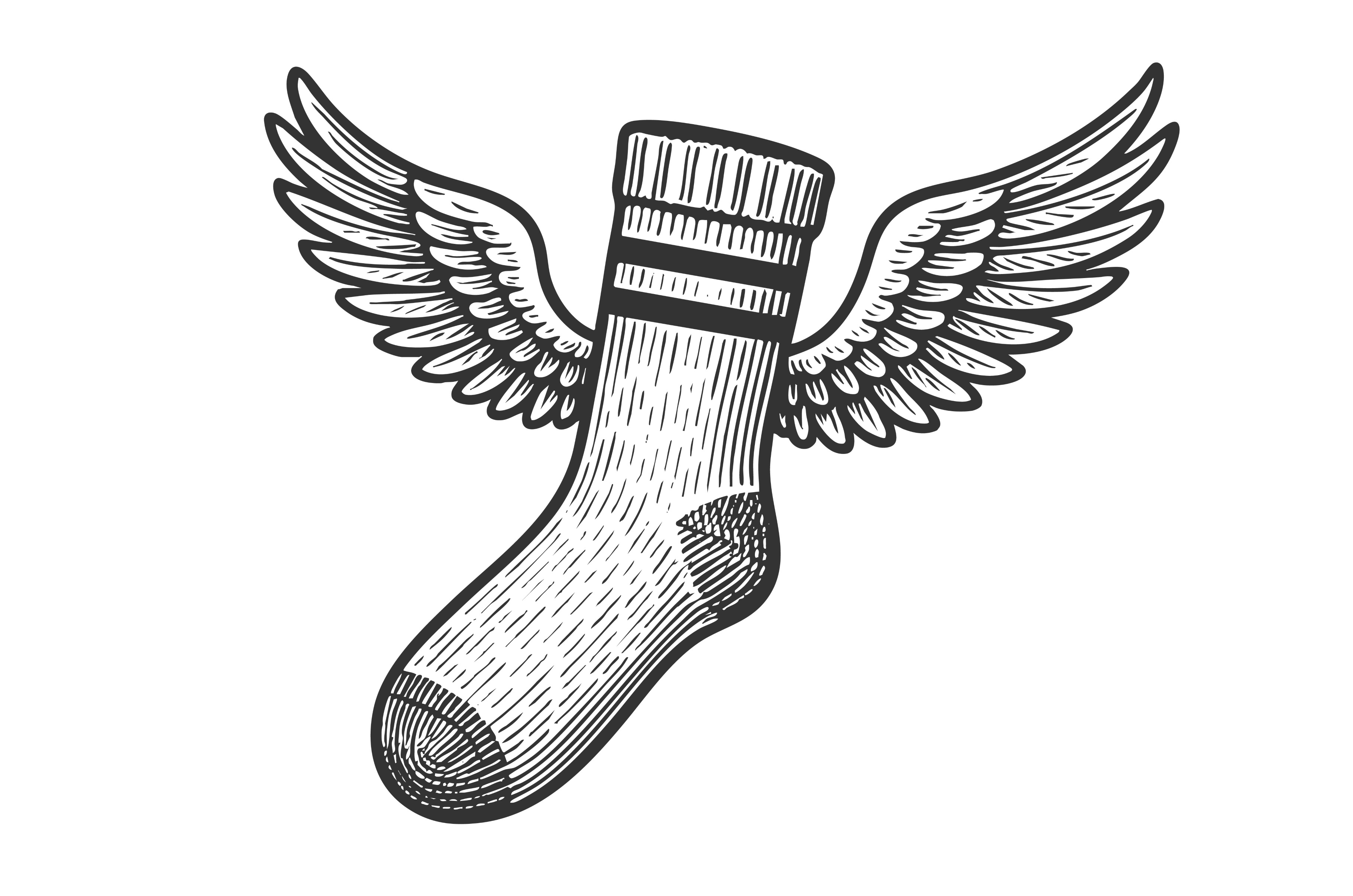 Flying Sock With Wings Engraving by Alexart  Creative Market