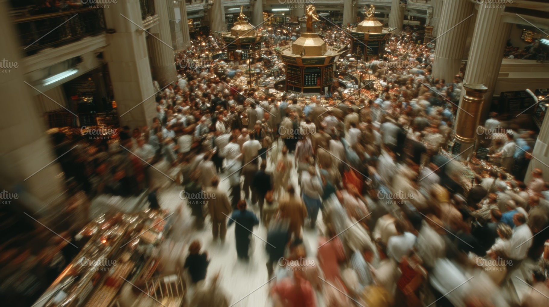 Busy stock exchange trading floor crowded with traders and investors around tic, a Photo by AS photostudio