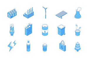 Outline isometric ecology icons. Eco, an Object Illustration by Valerie Bodnar