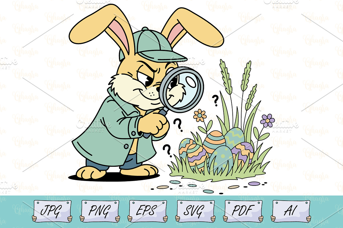 Funny Easter Bunny Egg Detective, a Seasonal Illustration by Ghagra (Photo 1 of 7)