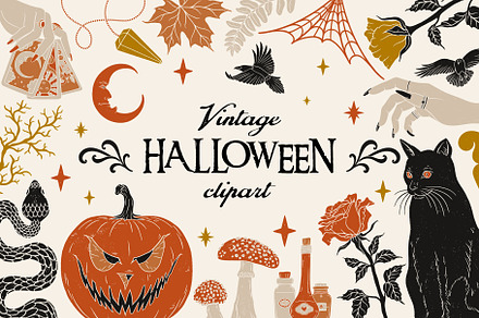 Vintage Halloween Clipart, a Decorative Illustration by ElenKoss
