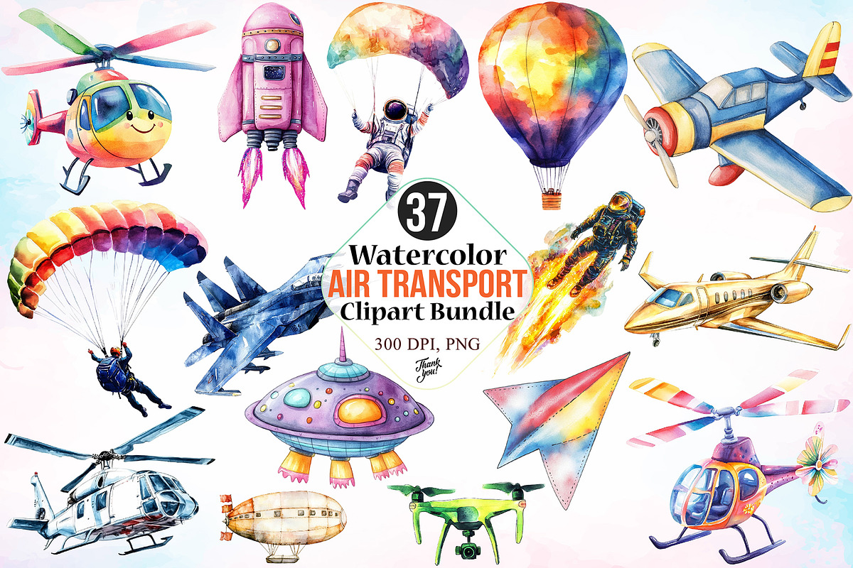 Watercolor Air Transport Clipart PNG, a Technology Illustration by Canvas Craft (Photo 1 of 3)