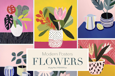 Modern flower posters. Kitchen art.