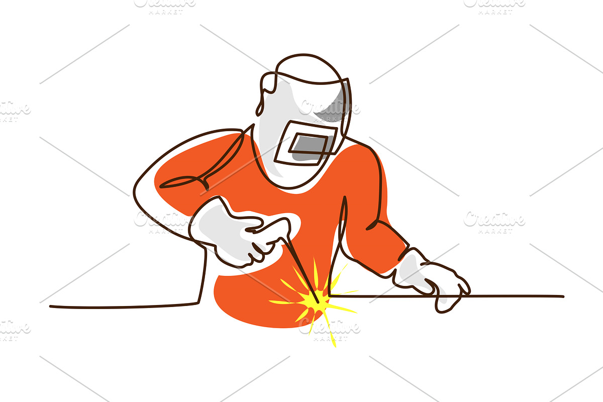 Welder using welding machine in, an Illustration by Valenty