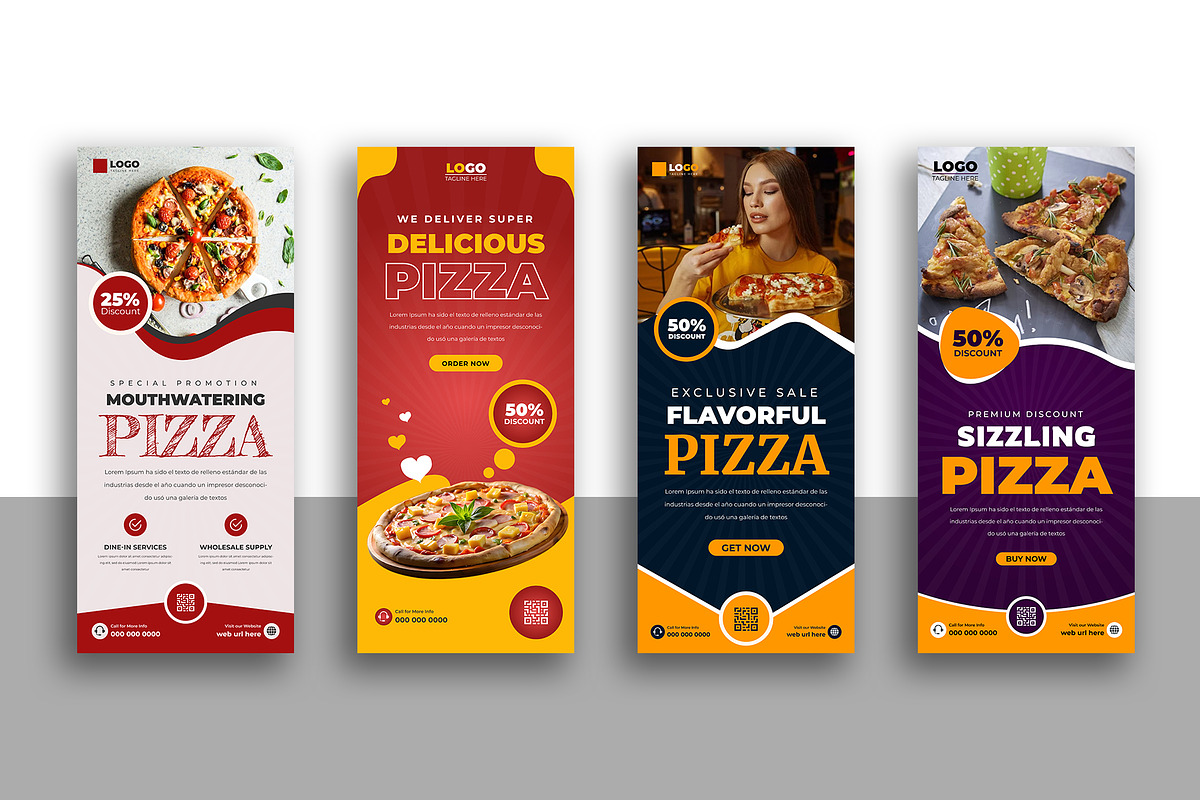 Food menu pizza roll up banner, a Stationery Template by Designgrove