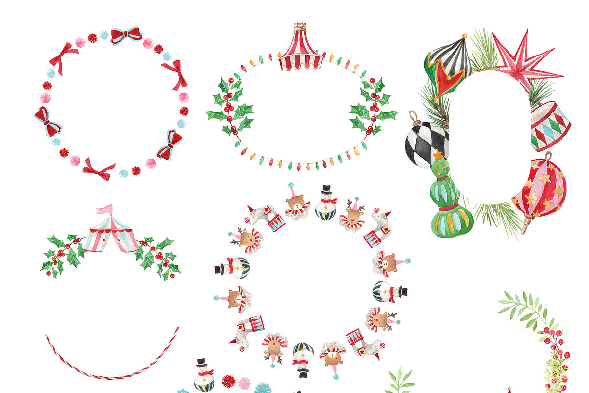 Watercolor Clipart-CHRISTMAS CIRCUS, a Decorative Illustration by Beigetime (Photo 9 of 12)