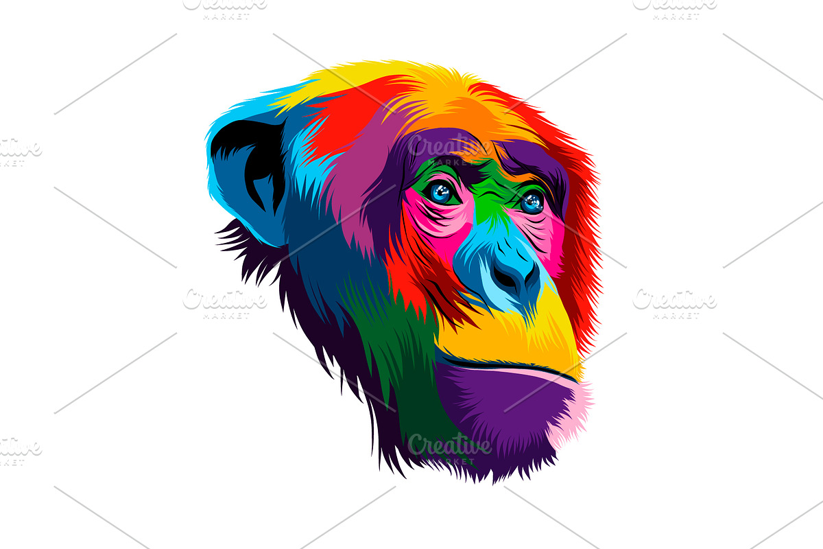 Abstract monkey chimpanzee, an Animal Illustration by 3D Tai