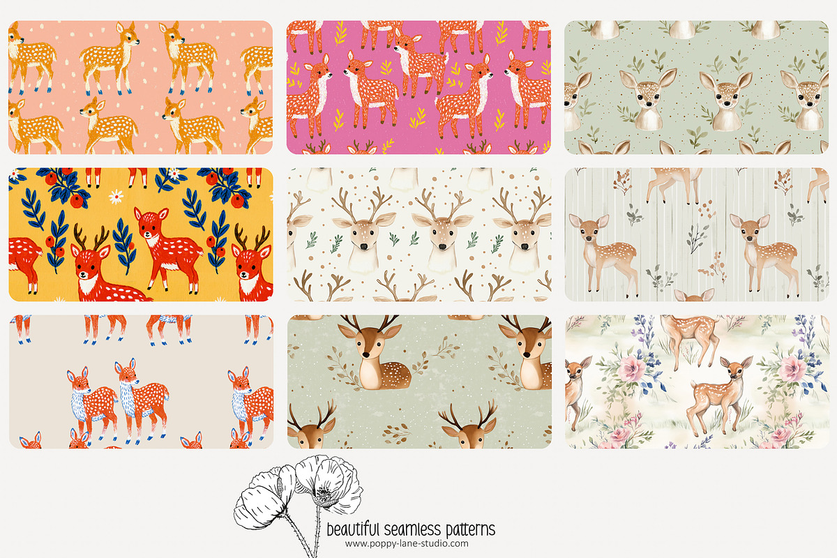 70 (kids) deer seamless pattern, a Pattern Graphic by Poppy Lane Studio (Photo 4 of 10)