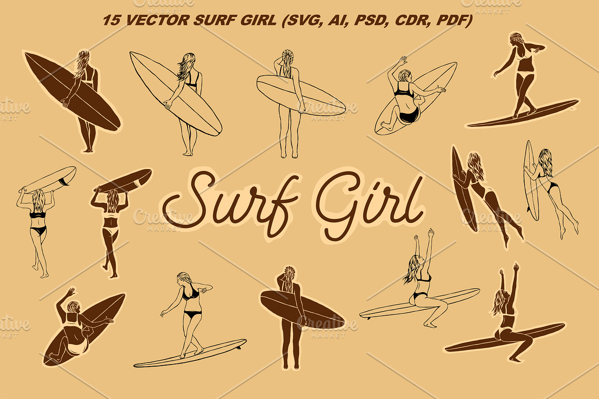 Surf Summer Girl Pack, a Person Illustration by Ben studio (Photo 1 of 3)
