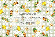 Watercolor Argan Oil & Fruit Pattern, a Pattern Graphic by StudioGlouna (Thumbnail 1 of 3)