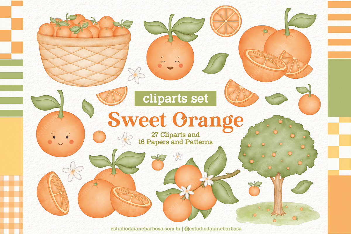 Sweet Orange - Cliparts Set, an Illustration by Estudio Daiane Barbosa (Photo 1 of 8)
