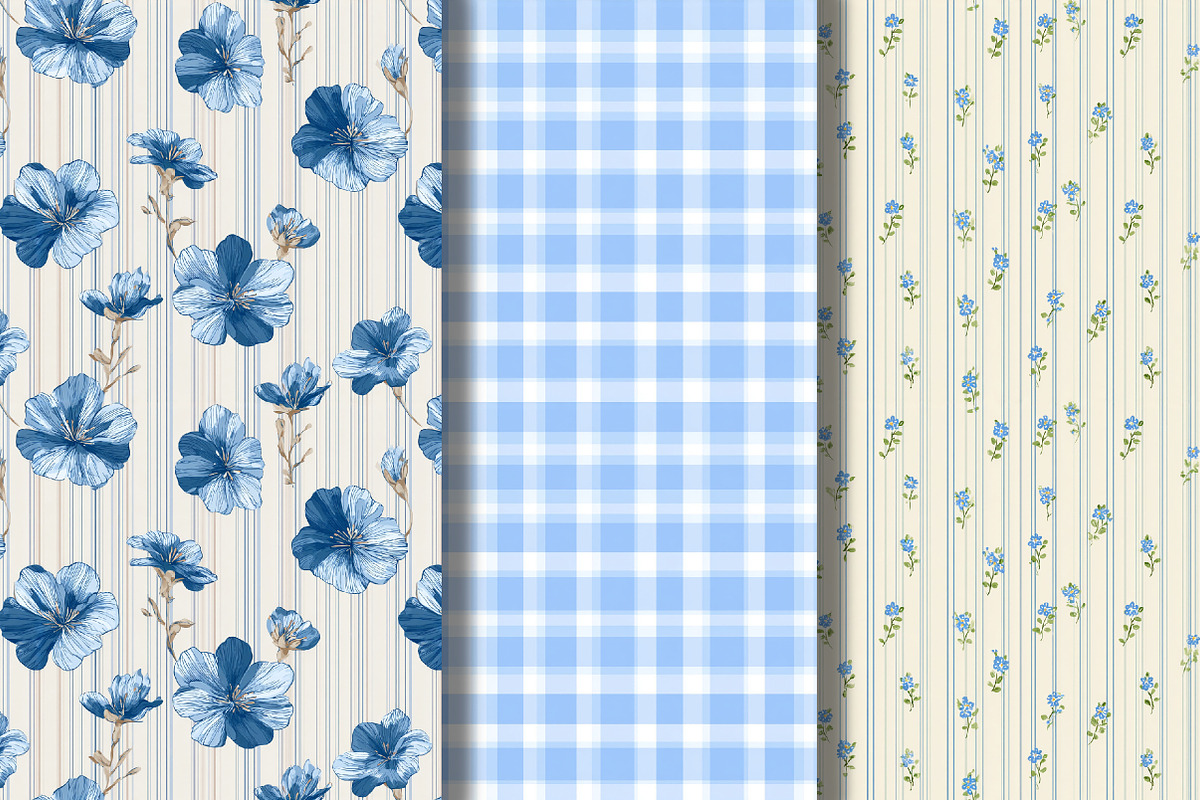 Blue Floral Pattern Set, a Pattern Graphic by Libby Wishes (Photo 4 of 5)