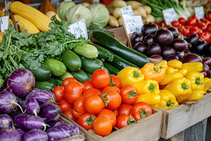 Farmers market with fresh vegetables, a Photo by Pavel_design