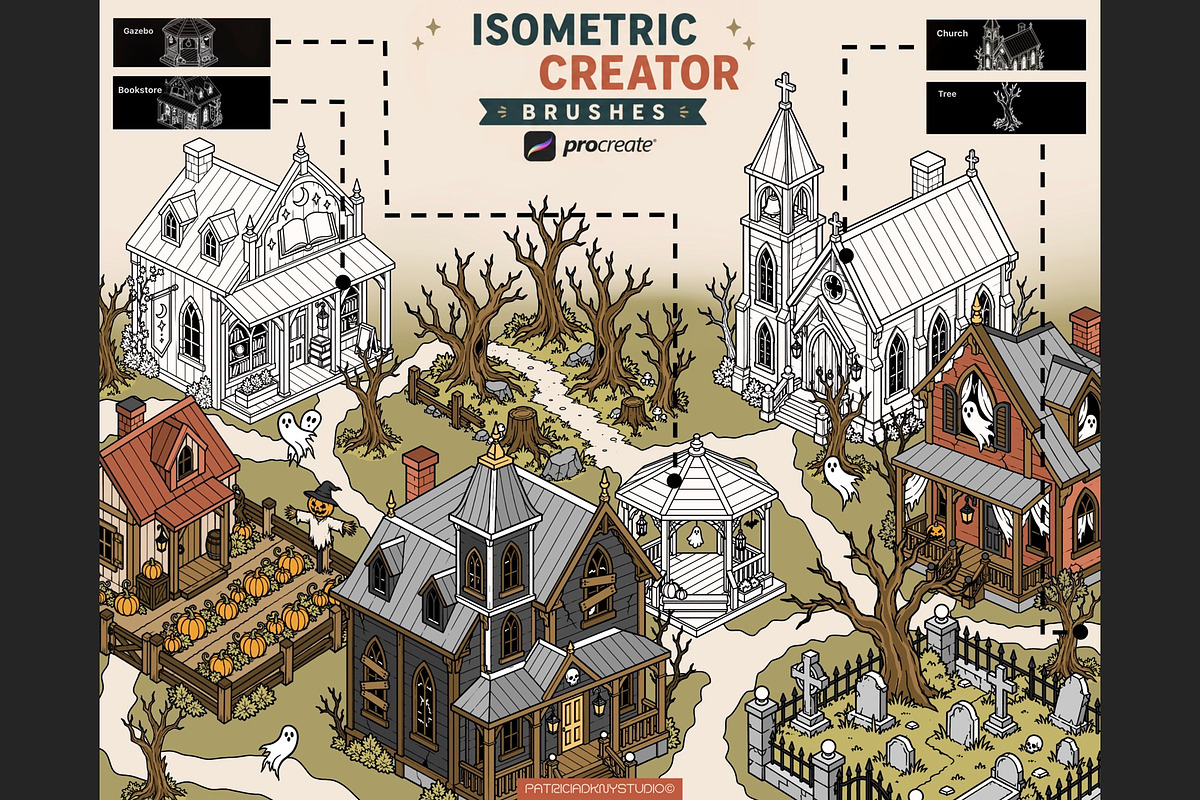 Procreate Spooky town creator brush, a Brush Add-On by PDknyStudio (Photo 1 of 5)