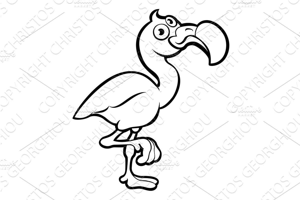 Flamingo Tropical Bird Cartoon, an Animal Illustration by Christos Georghiou