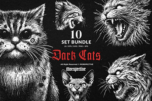 10 Bundle Dark Art Cats Gothic, an Illustration by Morspective