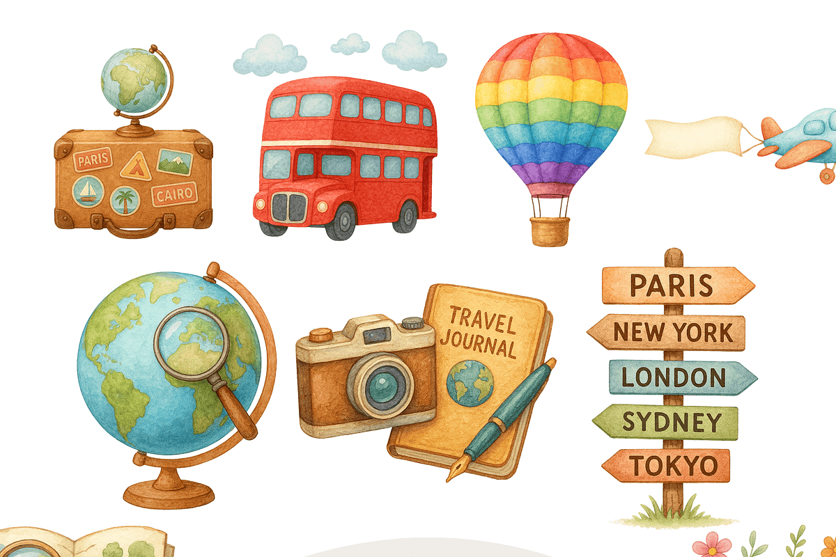 Travel Clipart Set, a Decorative Illustration by Pati Charm Studio (Photo 1 of 8)