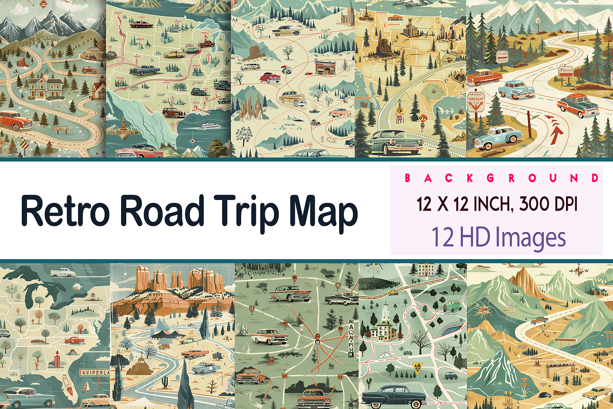 Retro Road Trip Map, a Background Graphic by Printable Treasure (Photo 1 of 9)