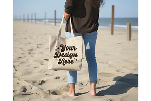 Natural Tote Bag Mockup, Beach Mock