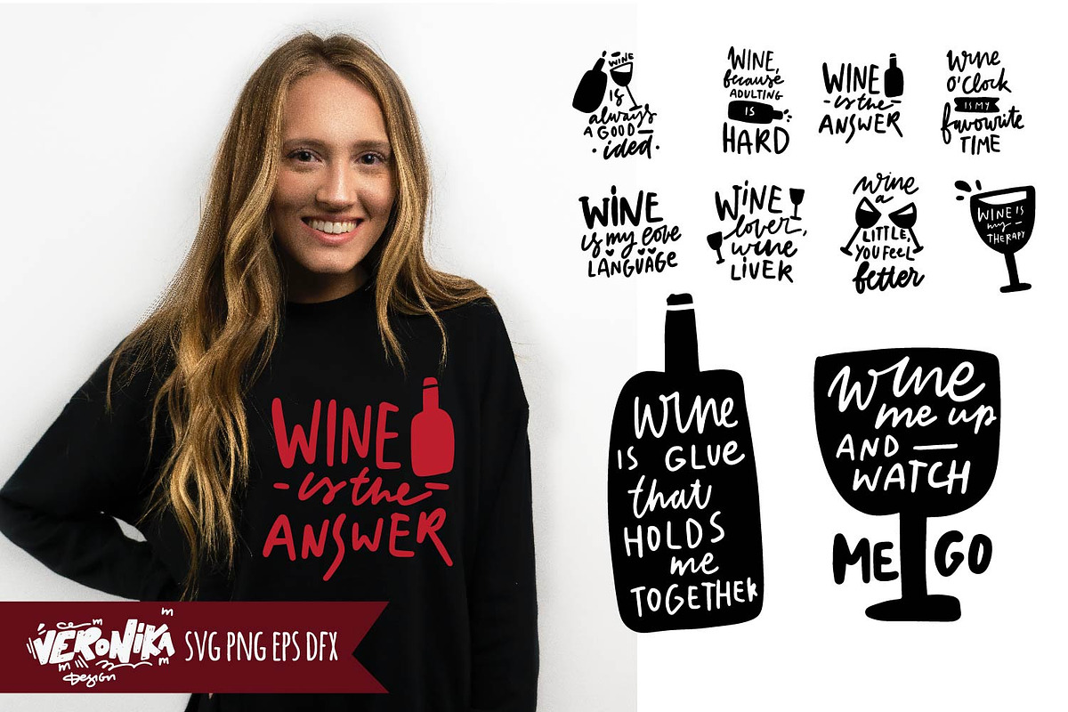 wine quotes set, 10 designs, a Decorative Illustration by Veronika M