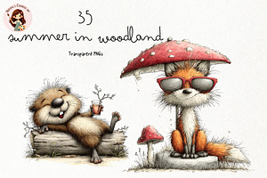 Summer Woodland PNG Clipart, an Animal Illustration by Nicolle's Colorful Art