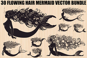 Fantasy Flowing Hair Mermaid Bundle, an Illustration by jahid234