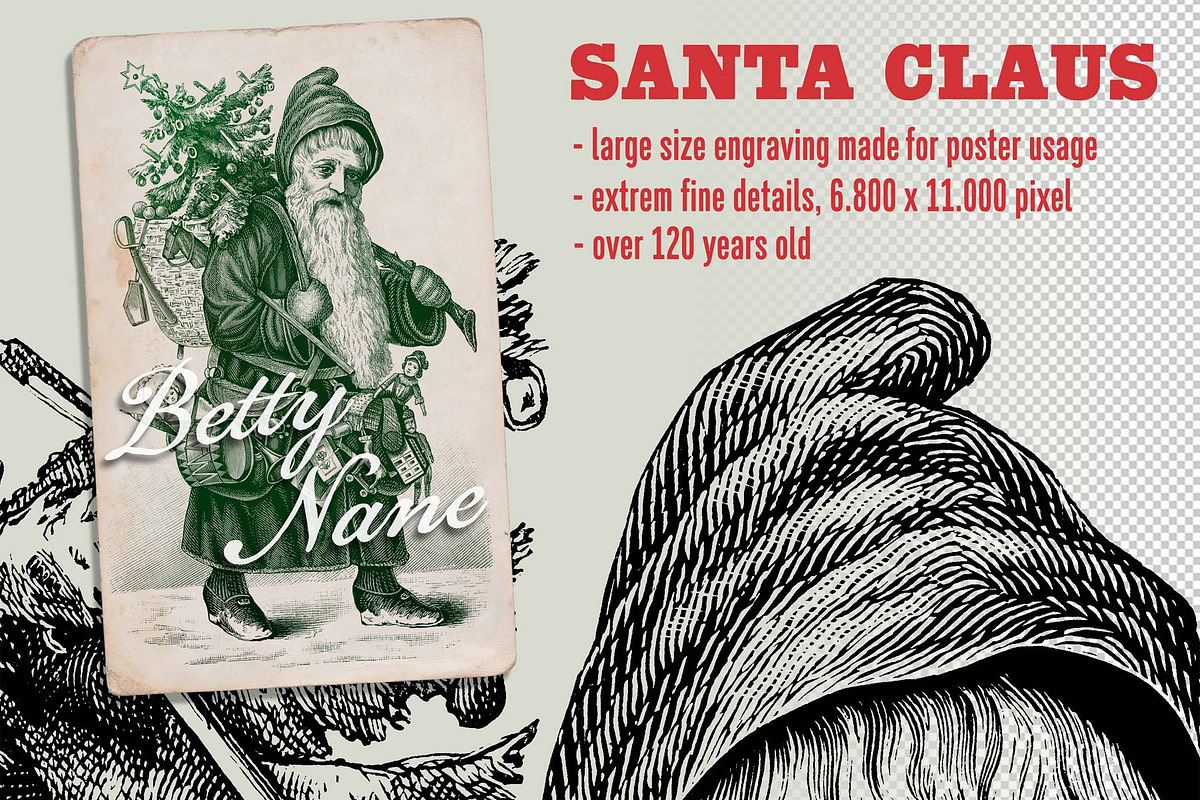 antique Santa Claus poster engraving, an Illustration by Betty Nane (Photo 2 of 2)