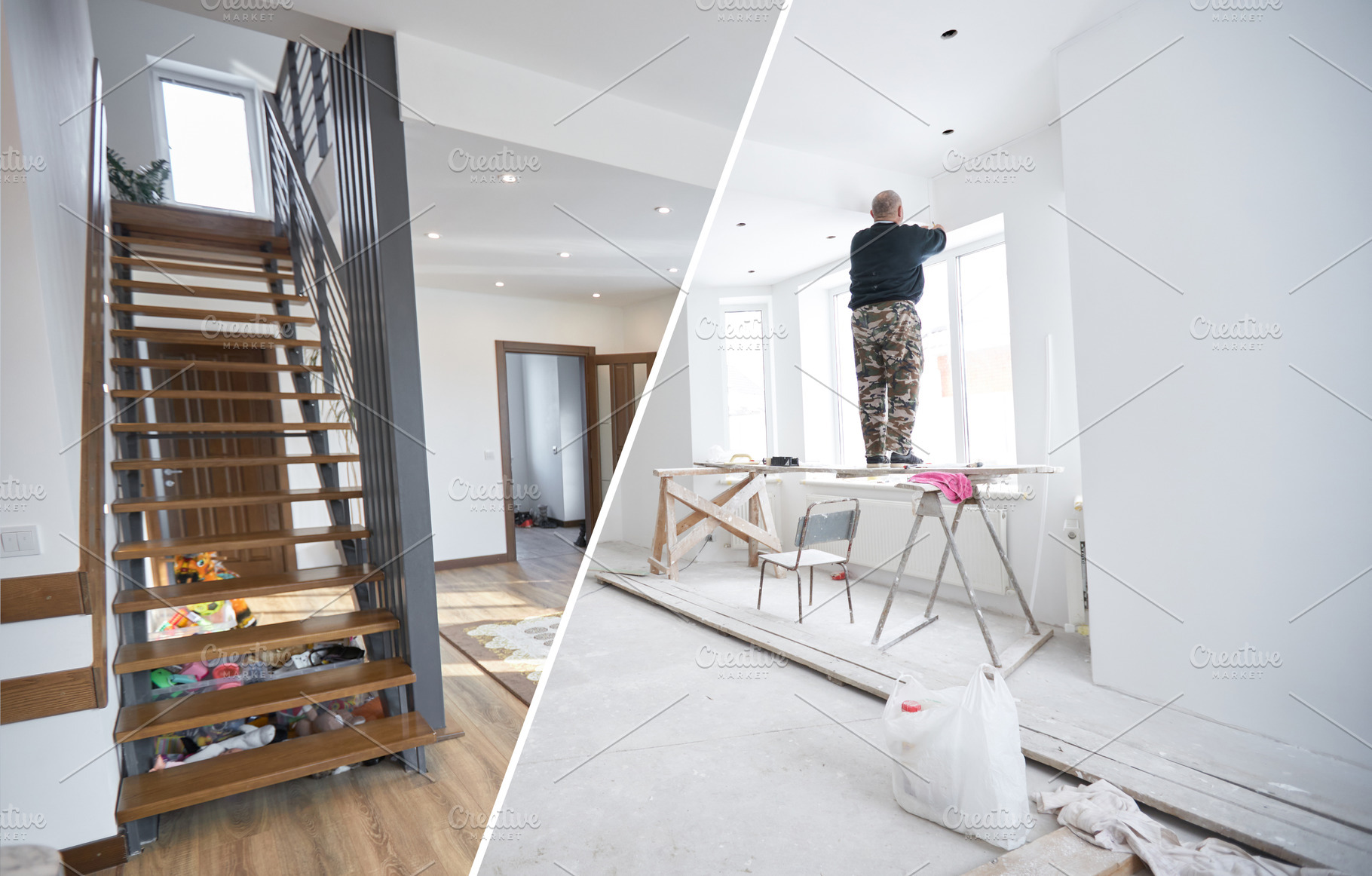 Home renovation concept. Before and, an Architecture Photo by 5max