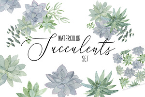 Watercolor Succulent Graphics Bundle