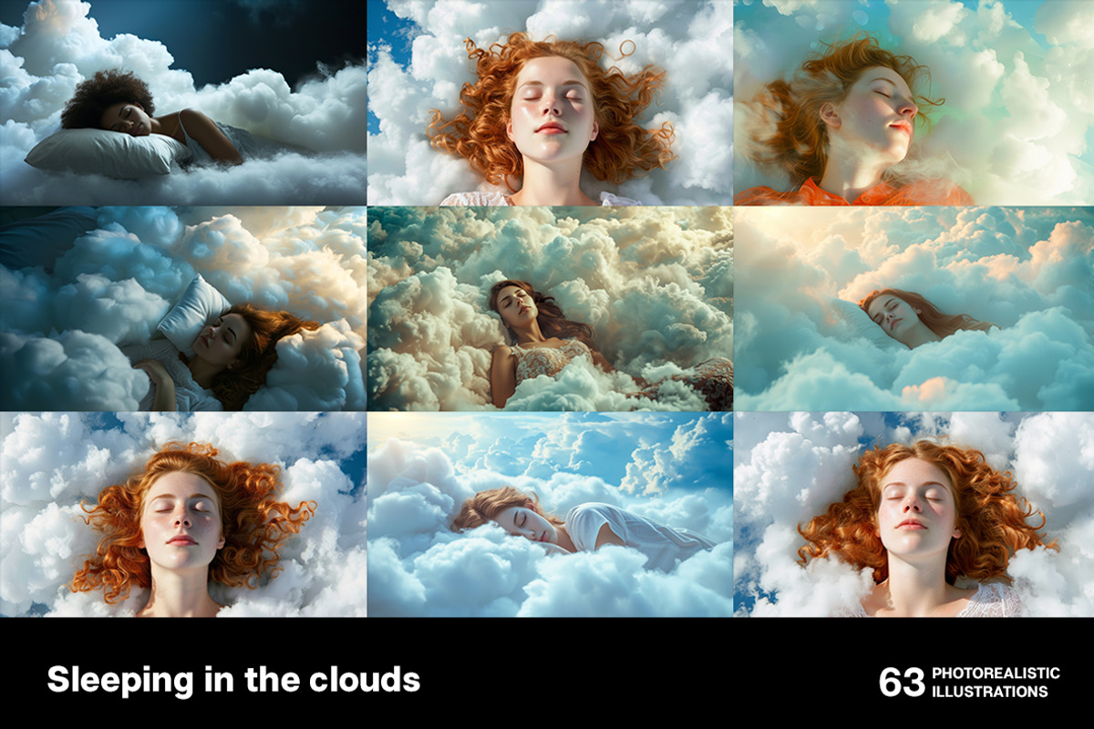 Sleeping in the clouds. 63 images, a Person Illustration by Handmadefont (Photo 8 of 13)