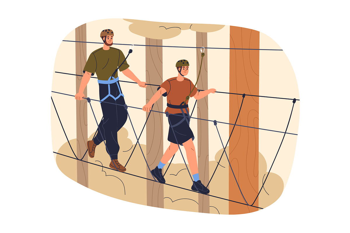 People climbing in rope park set, a Sport Illustration by Good Studio (Photo 12 of 25)