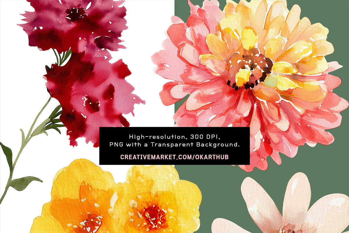 Watercolor Bright Wildflower Clipart, a Decorative Illustration by OKArtHub (Photo 9 of 9)