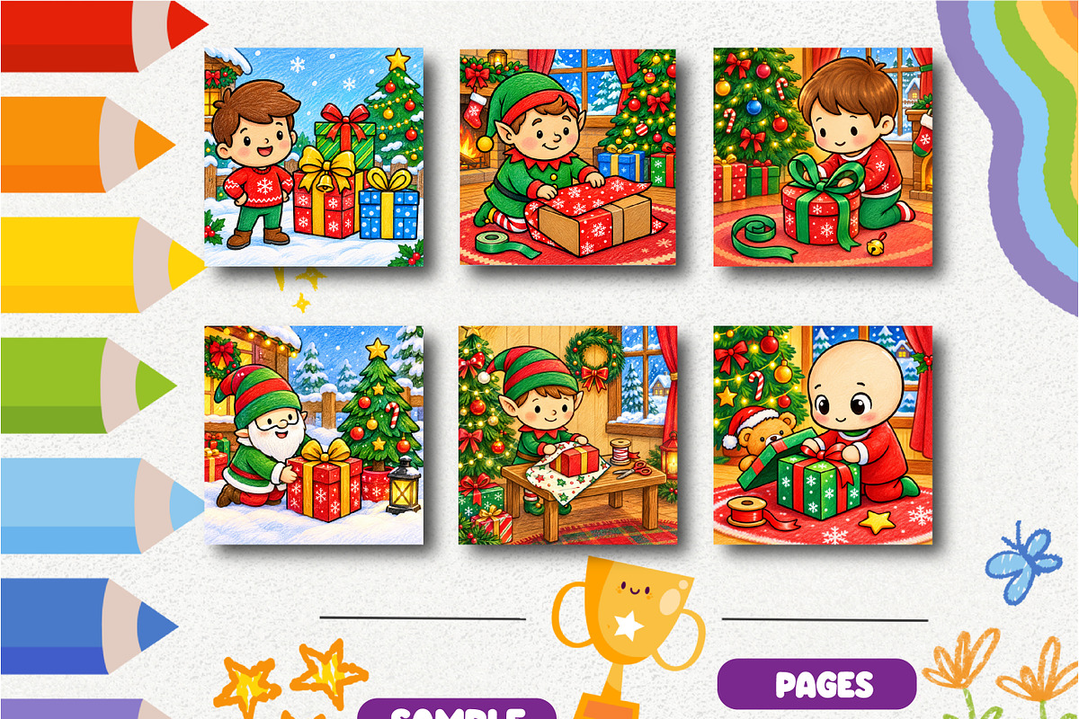 Christmas Gift Wrapping Coloring, a Seasonal Illustration by Design Zone (Photo 2 of 5)