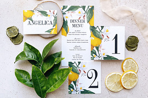 Lemon Watercolor Wedding Invitation