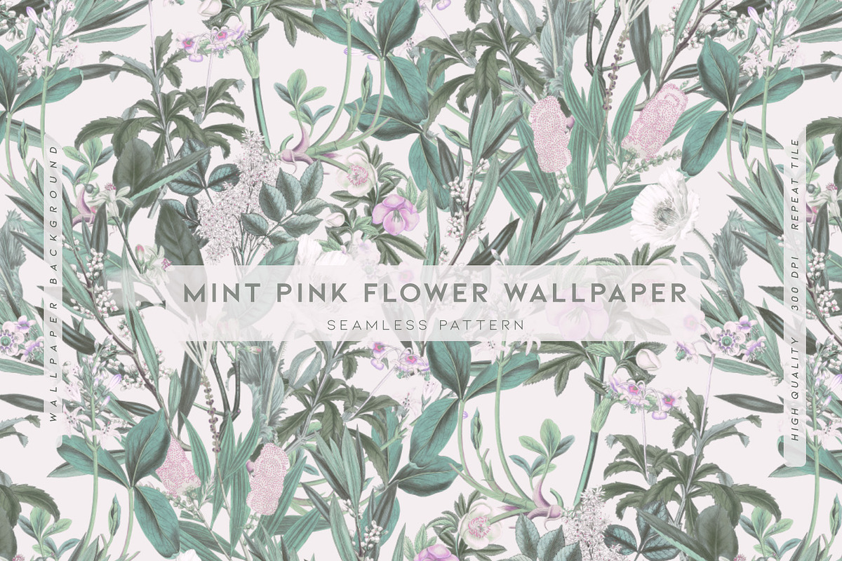 Mint Pink Flower Wallpaper, a Wallpaper Graphic by MalyskaStudio (Photo 1 of 6)