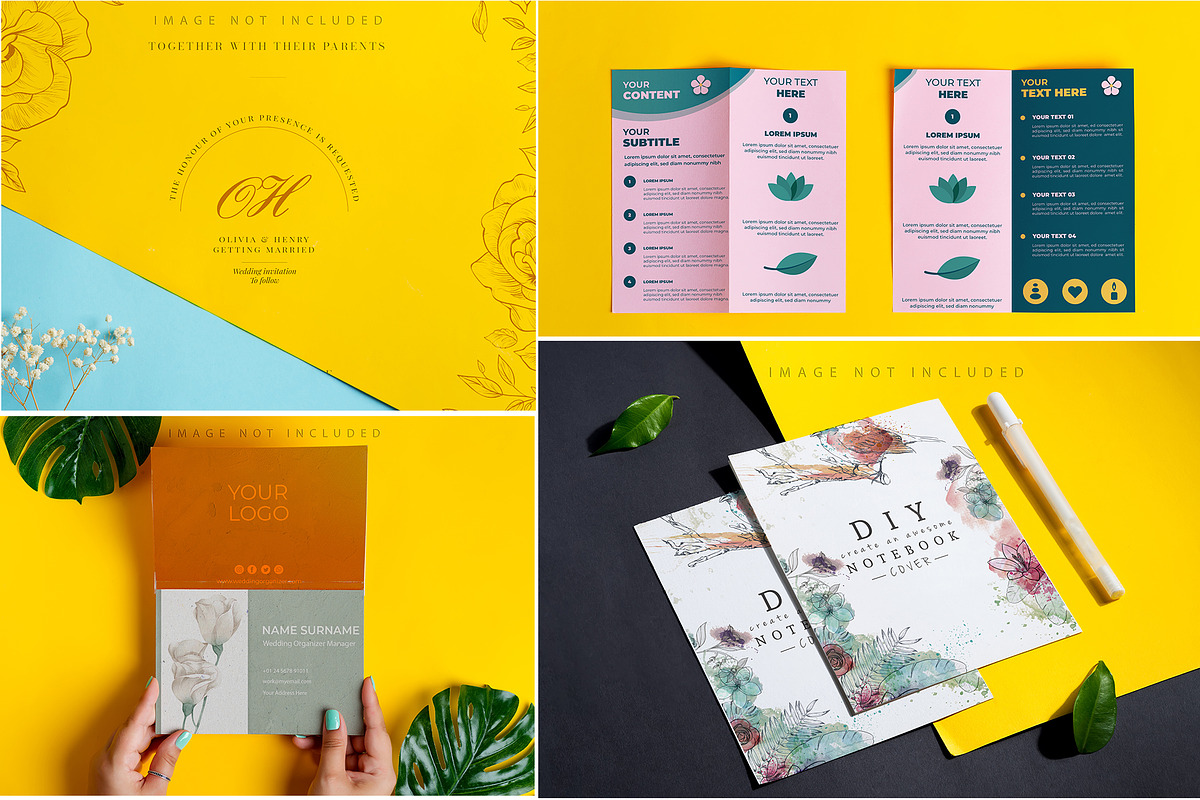 Brochures on yellow mockup set, a Brochure Template by YuMyart (Photo 2 of 6)