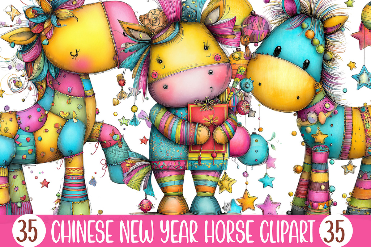 Chinese New Year Horse Clipart, an Illustration by Designking (Photo 1 of 5)