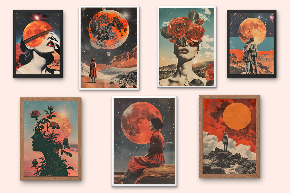 Retro Surreal Collage Posters, a Background Graphic by Amiraliya (Photo 2 of 9)