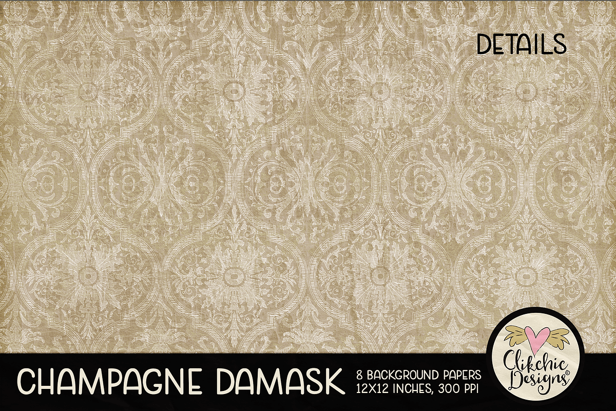 Champagne Wedding Damask Textures preview 3