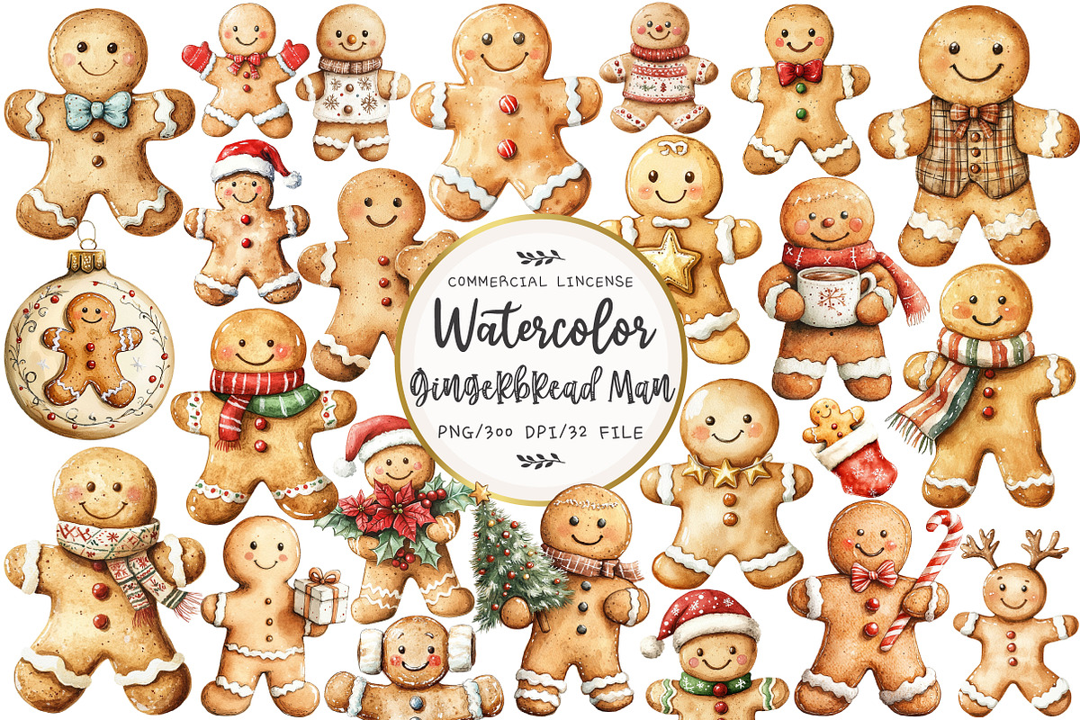 Christmas Gingerbread Man Clipart, an Illustration by OK Design (Photo 1 of 5)