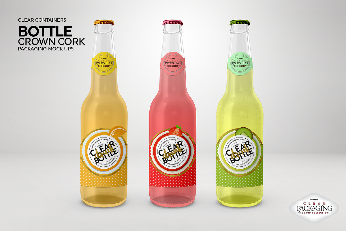 Clear Bottle with Crown Cork Mockup, a Cups & Container Mockup by INCDesign (Photo 6 of 9)