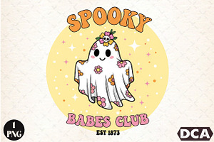 Retro Halloween Ghost PNG Sublimatio, an Illustration by DreamCafeArt