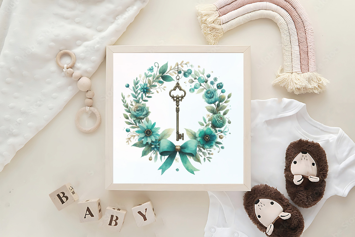 Vintage Soft Teal Birthday Clipart, an Illustration by CraftArtStudio (Photo 6 of 6)