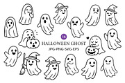 Cute Halloween Ghost Clipart Set., a Decorative Illustration by kaisorn (Thumbnail 1 of 5)
