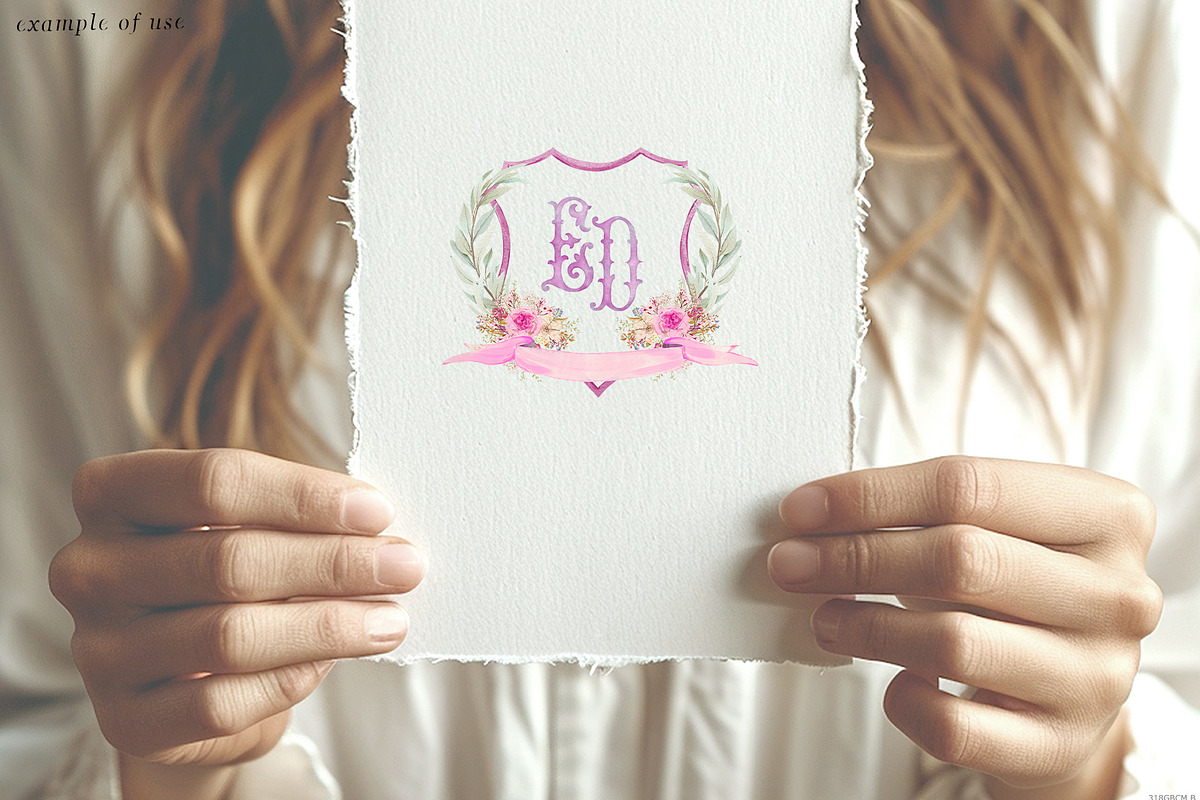 Monogram letters crest pink alphabet, a Decorative Illustration by GrafikBoutique (Photo 3 of 3)