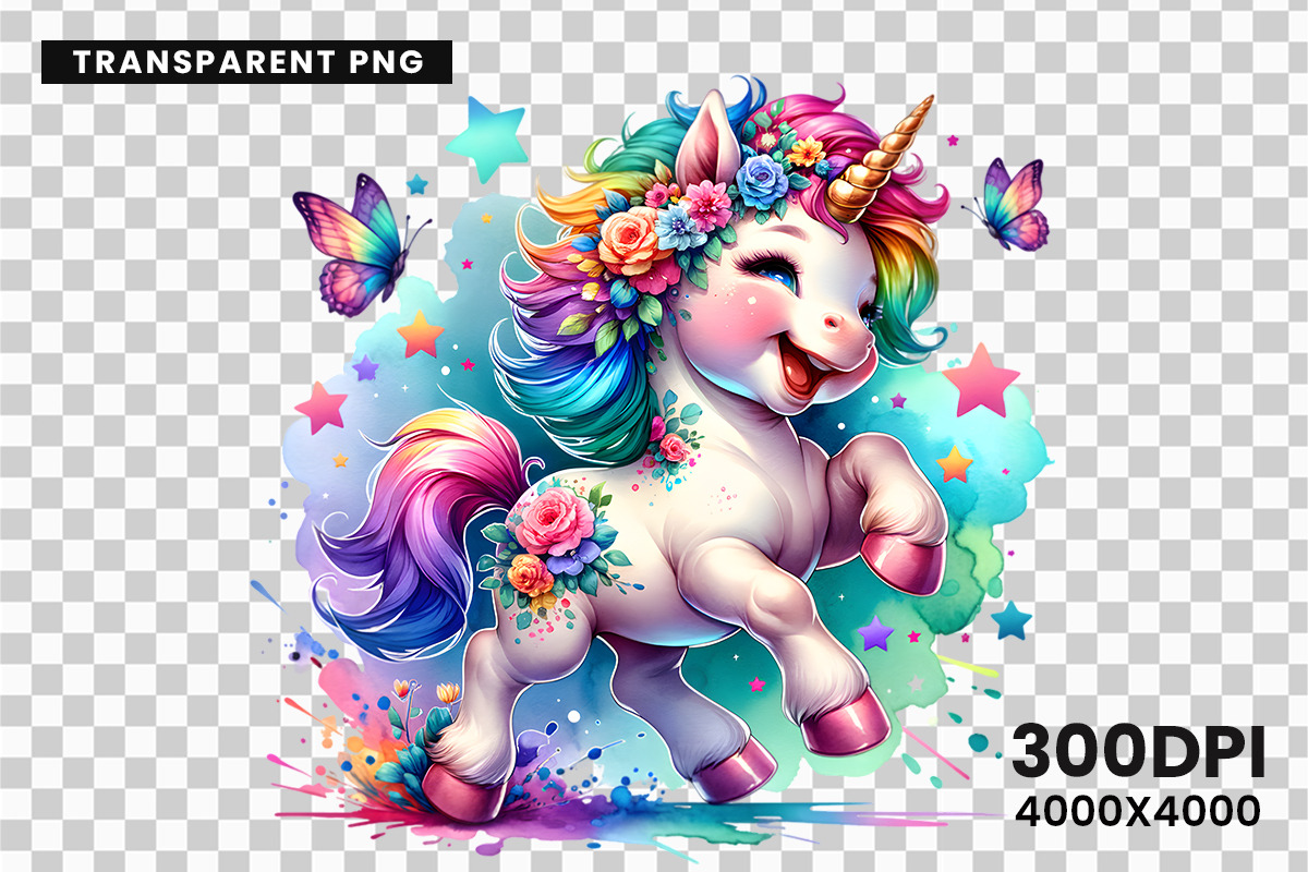 Watercolor Cute Unicorn Clipart PNG, an Animal Illustration by Creative Arslan (Photo 9 of 9)