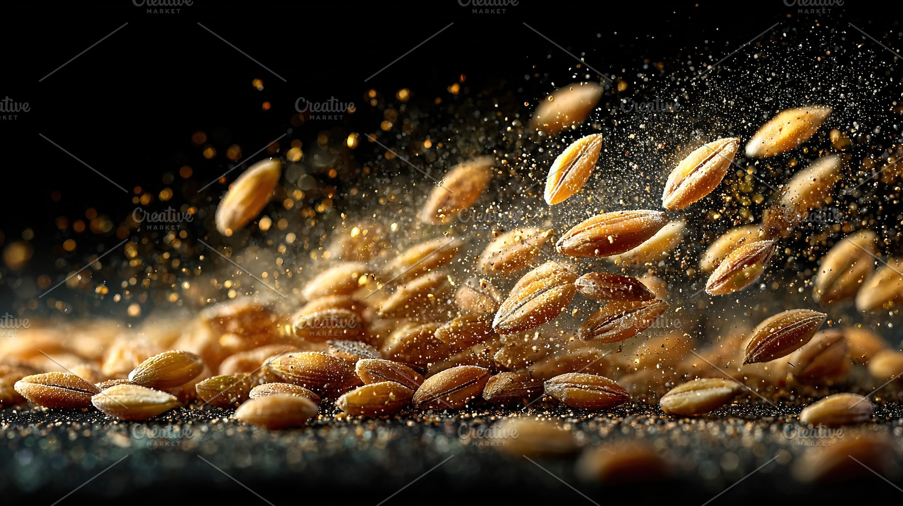 Flying Whole Grain Rice on Black, a Food & Drink Photo by Ales Munt