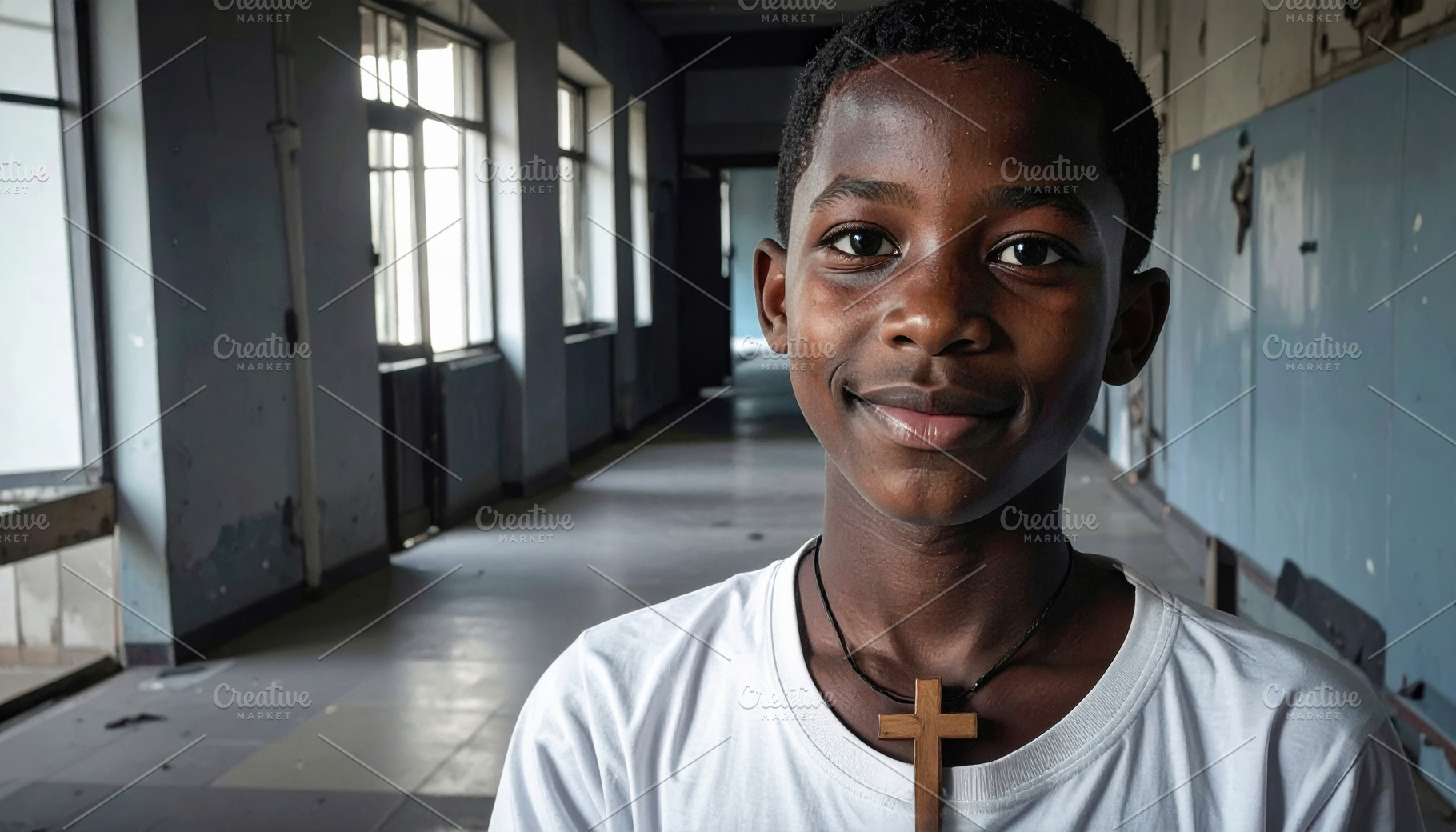 Smiling African Boy Wearing Wooden Cross Necklace, a School & Education Photo by Davizro's Market